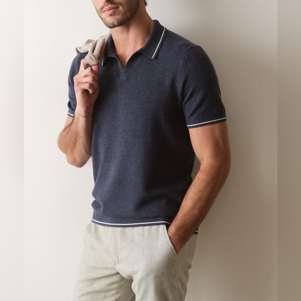 NWT Marine Layer Liam Sweater Polo in Dark Indigo - Picture 2 of 11